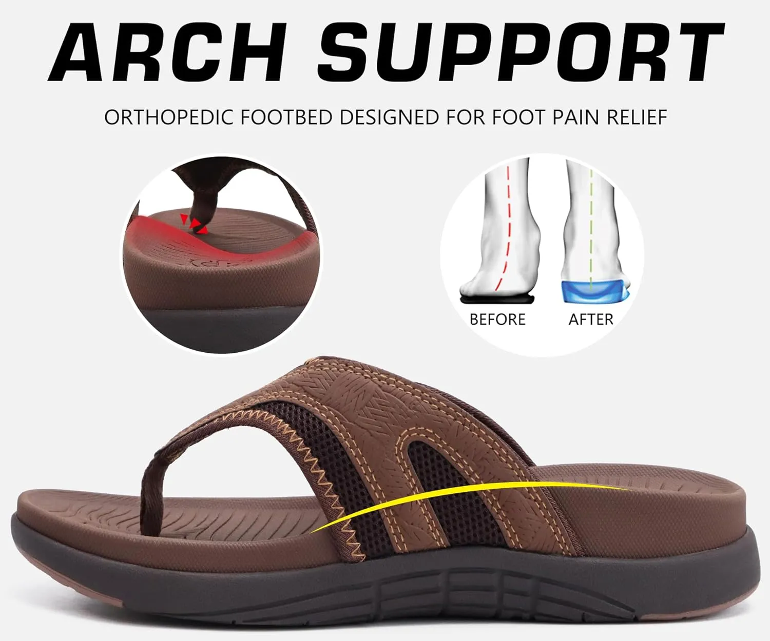 COFACE Flip Flops for Men with Arch Support Comfortable Man Thong Sandals Adjustable Beach Flip-flop Outdoor