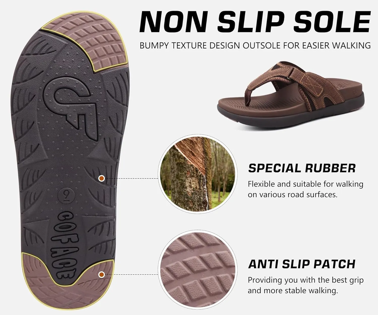 COFACE Flip Flops for Men with Arch Support Comfortable Man Thong Sandals Adjustable Beach Flip-flop Outdoor