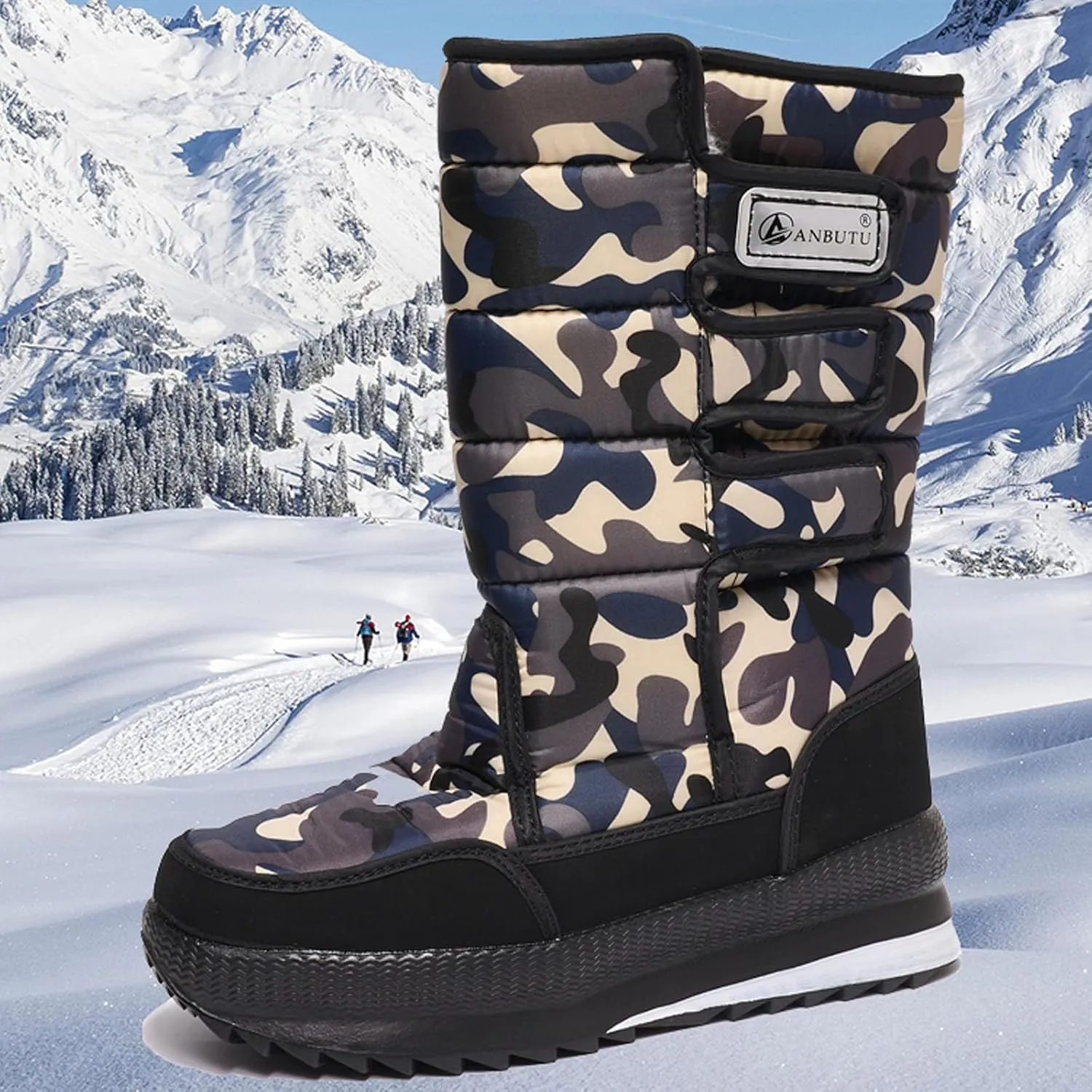 Cold Proof Mid Calf Snow Boots for Men Water Proof Thick Bottom Insulated Winter Boots Fleece Lined Snow Boots
