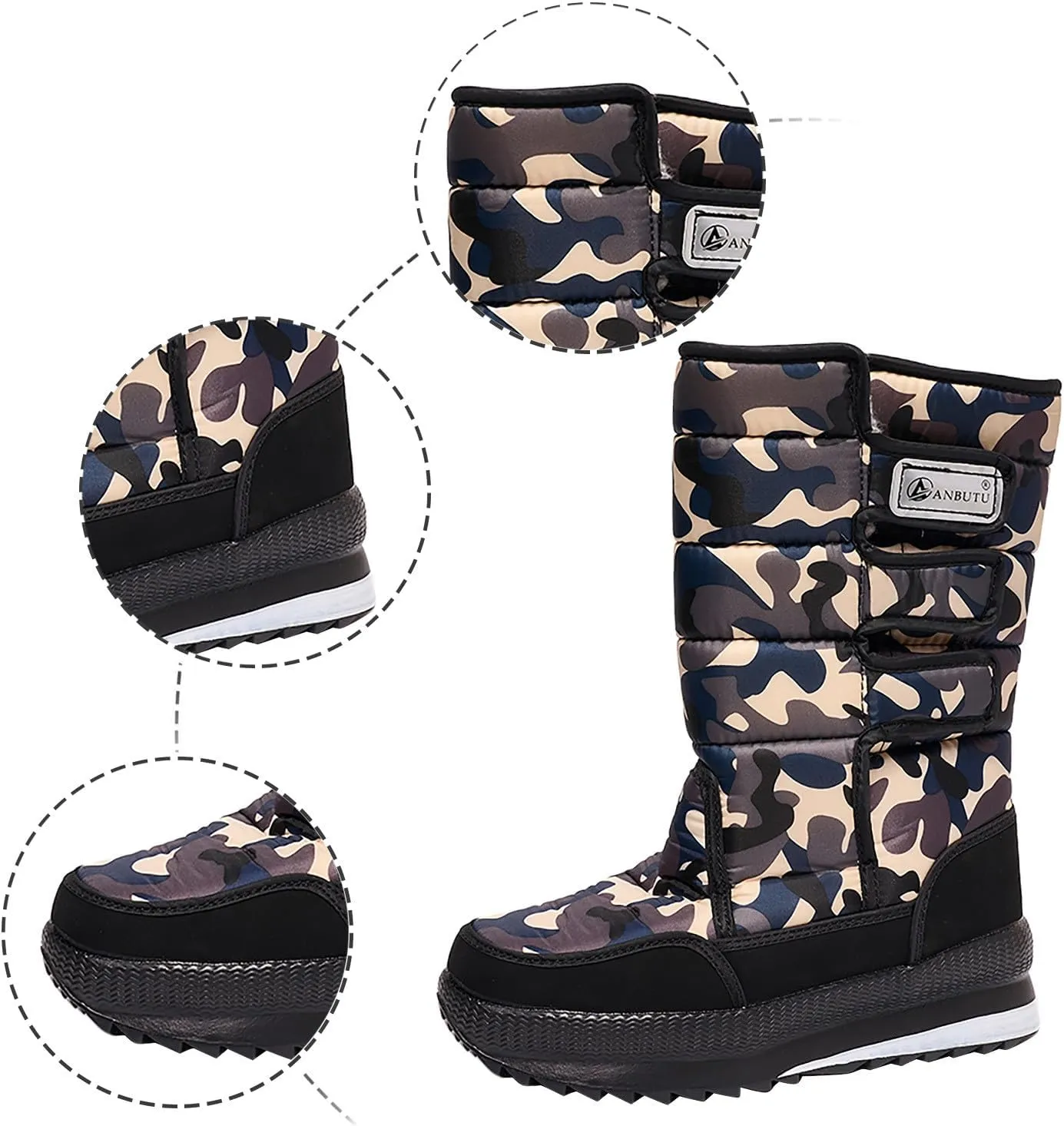 Cold Proof Mid Calf Snow Boots for Men Water Proof Thick Bottom Insulated Winter Boots Fleece Lined Snow Boots