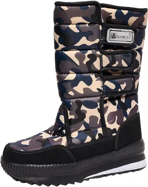 Cold Proof Mid Calf Snow Boots for Men Water Proof Thick Bottom Insulated Winter Boots Fleece Lined Snow Boots