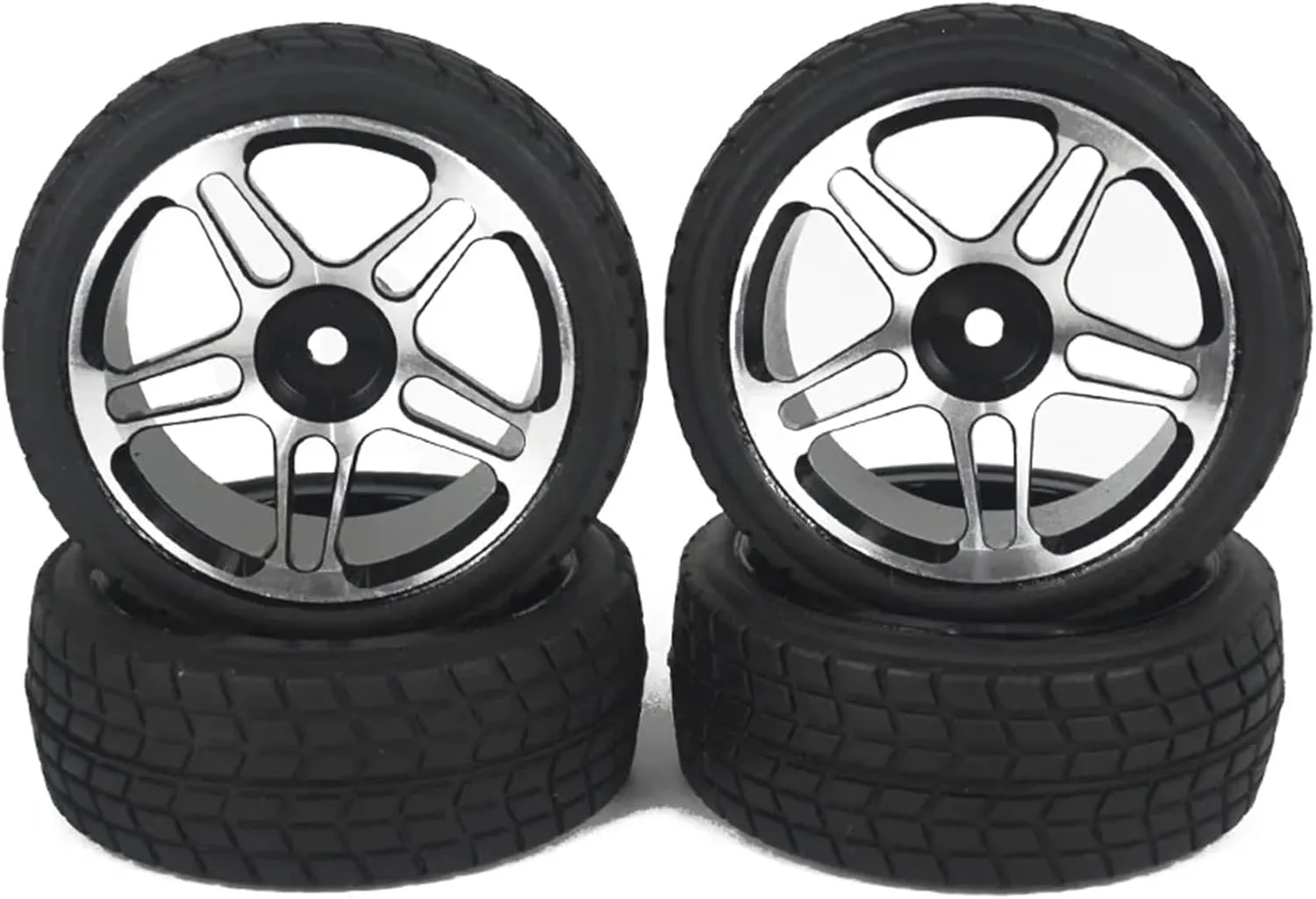 Compatible with HSP 94123 for MST 4-CET 4PCS Metal Wheel Hub Rubber Tire ForRacing Tires for 1/10 RC Electric Flat Running Model Car RC Wheel Tires(Silver)