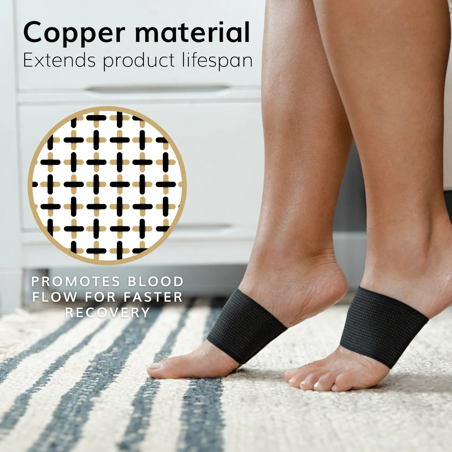 Copper Arch Support Bands | Flat Foot Compression Brace for Fallen Arches and Heel Spur Treatment (Pair) - FINAL SALE
