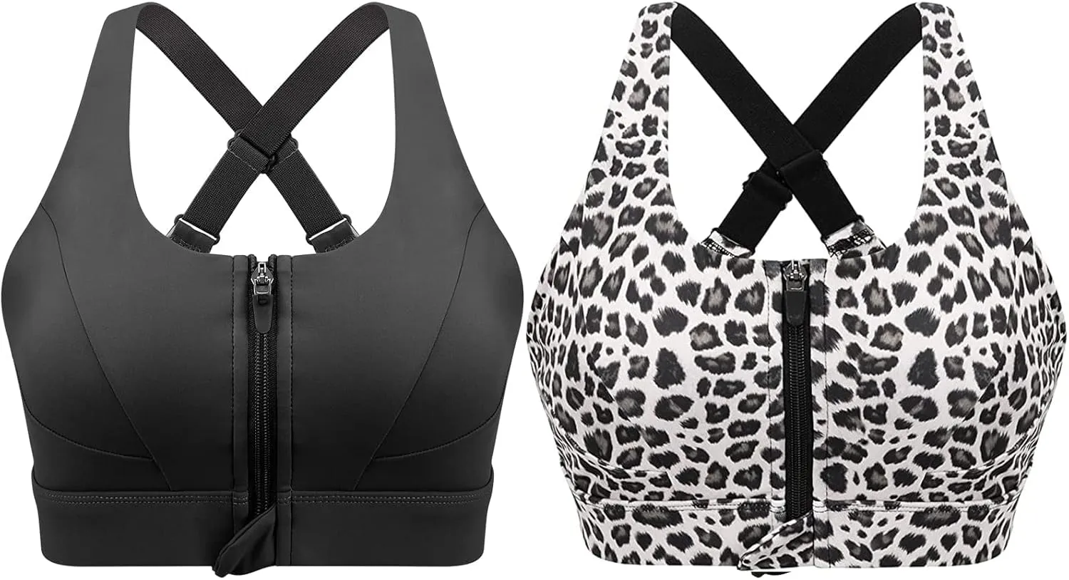 Cordaw Zip Front Sports Bra Adjustable Straps High Support Medium Impact Zipper Front Hook Running Bra Crisscross Padded