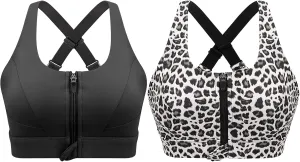 Cordaw Zip Front Sports Bra Adjustable Straps High Support Medium Impact Zipper Front Hook Running Bra Crisscross Padded