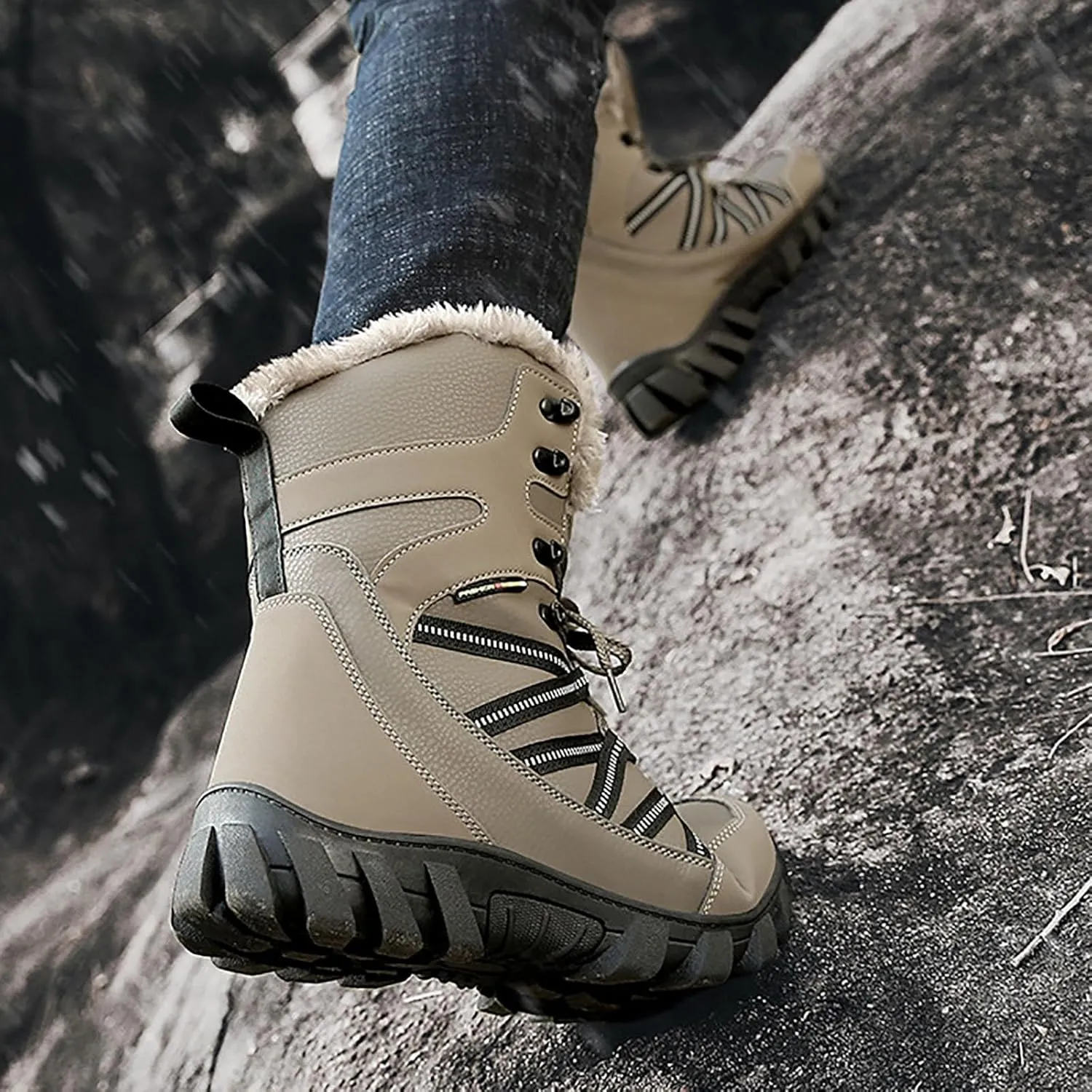 Cotton Snow Boots for Men Water Proof Insulated Mid Calf Boots Fleece Lined Warm Winter Non Slip Mens Warm Boots Size 11