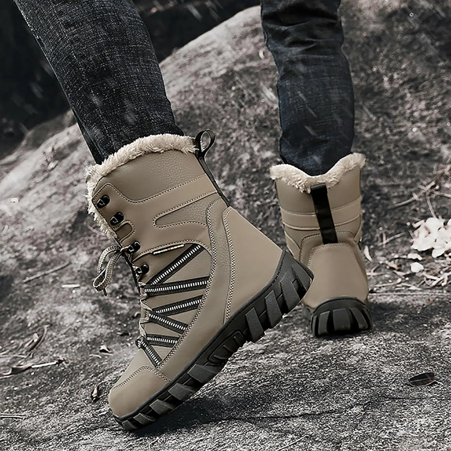 Cotton Snow Boots for Men Water Proof Insulated Mid Calf Boots Fleece Lined Warm Winter Non Slip Mens Warm Boots Size 11