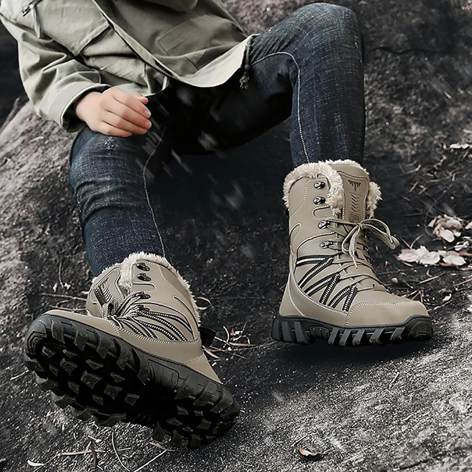 Cotton Snow Boots for Men Water Proof Insulated Mid Calf Boots Fleece Lined Warm Winter Non Slip Mens Warm Boots Size 11