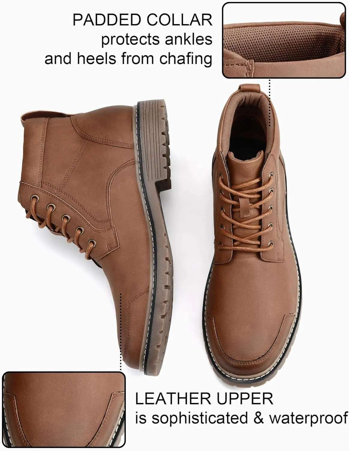 Coutgo Men's Chukka Boots Lace Up Motorcycle Boots Non-Slip Sole Work Waterproof Dress Ankle Boots