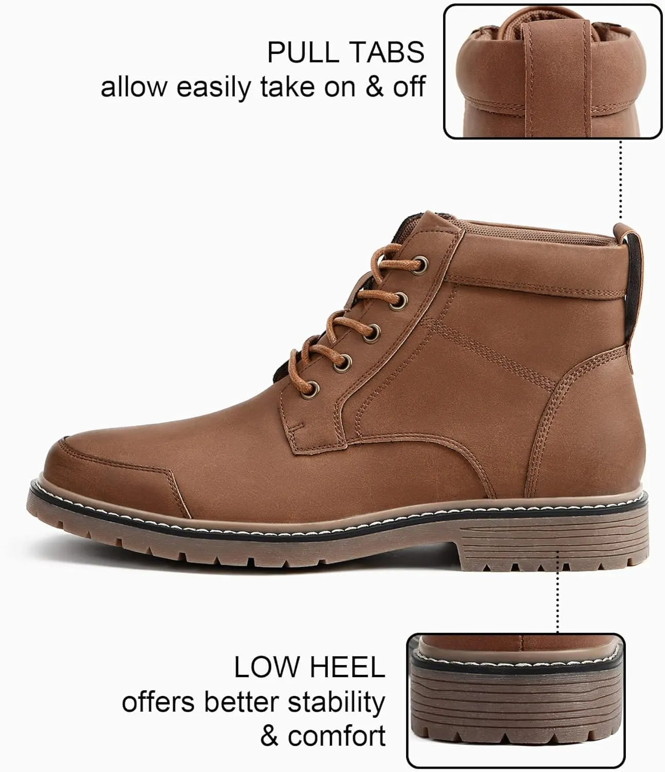 Coutgo Men's Chukka Boots Lace Up Motorcycle Boots Non-Slip Sole Work Waterproof Dress Ankle Boots