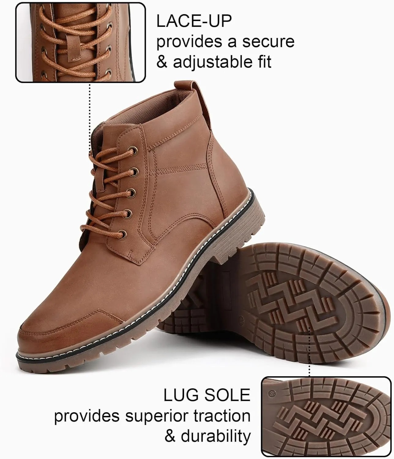 Coutgo Men's Chukka Boots Lace Up Motorcycle Boots Non-Slip Sole Work Waterproof Dress Ankle Boots