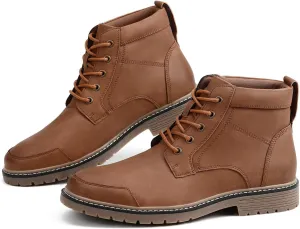Coutgo Men's Chukka Boots Lace Up Motorcycle Boots Non-Slip Sole Work Waterproof Dress Ankle Boots