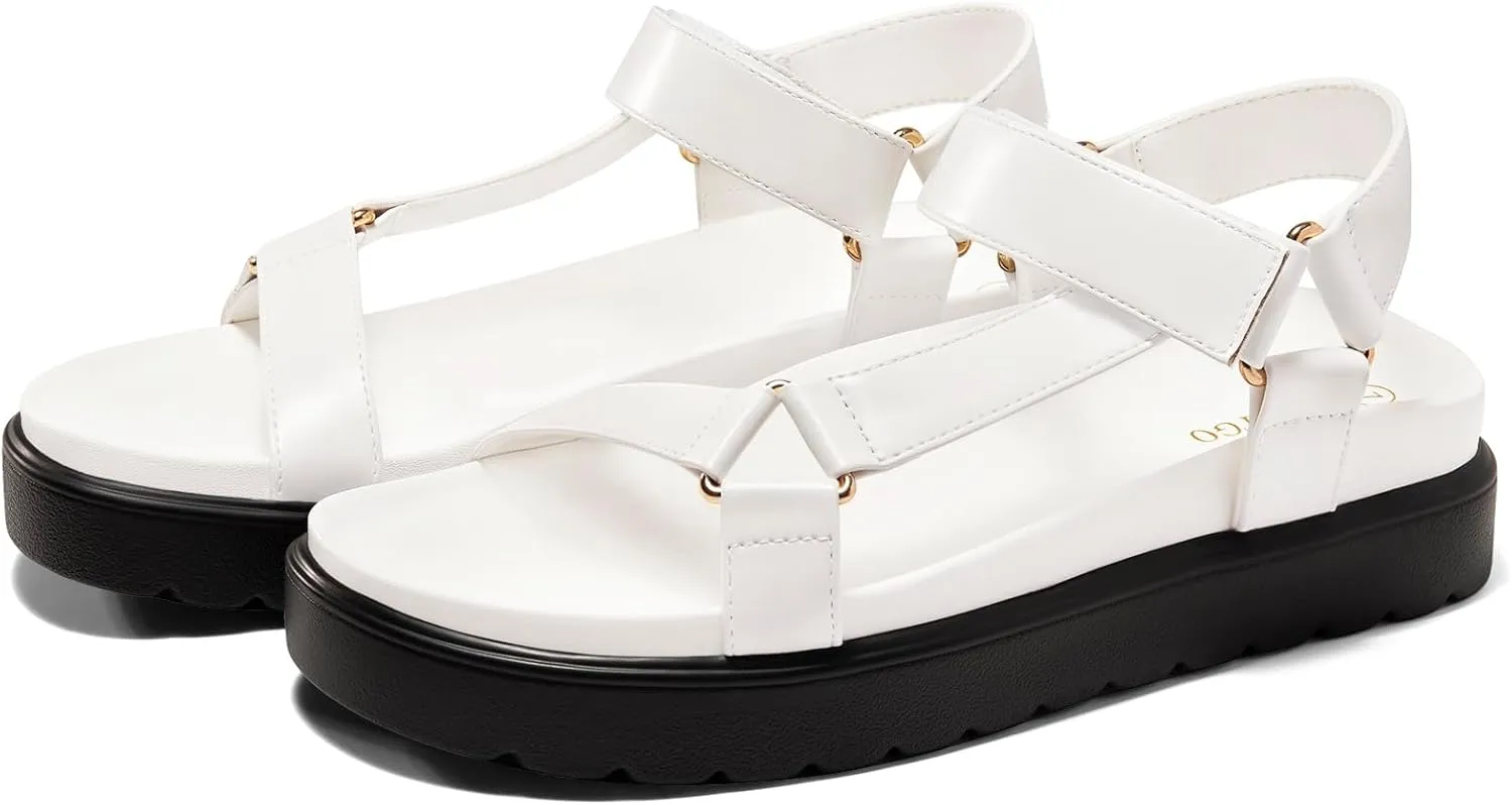 Coutgo Womens Platform Sandals Comfortable Arch Support Footbed Adjustable Ankle Strap Summer Beach Flat Sandals