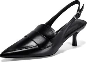 Coutgo Womens Pumps Slingback Kitten Heels Closed Pointed Toe Loafers Splicing Vintage Office Dress Shoes