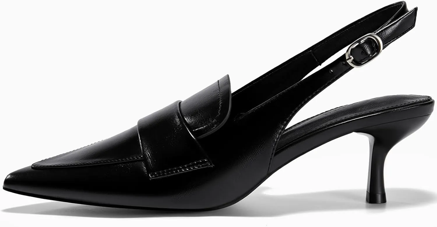 Coutgo Womens Pumps Slingback Kitten Heels Closed Pointed Toe Loafers Splicing Vintage Office Dress Shoes