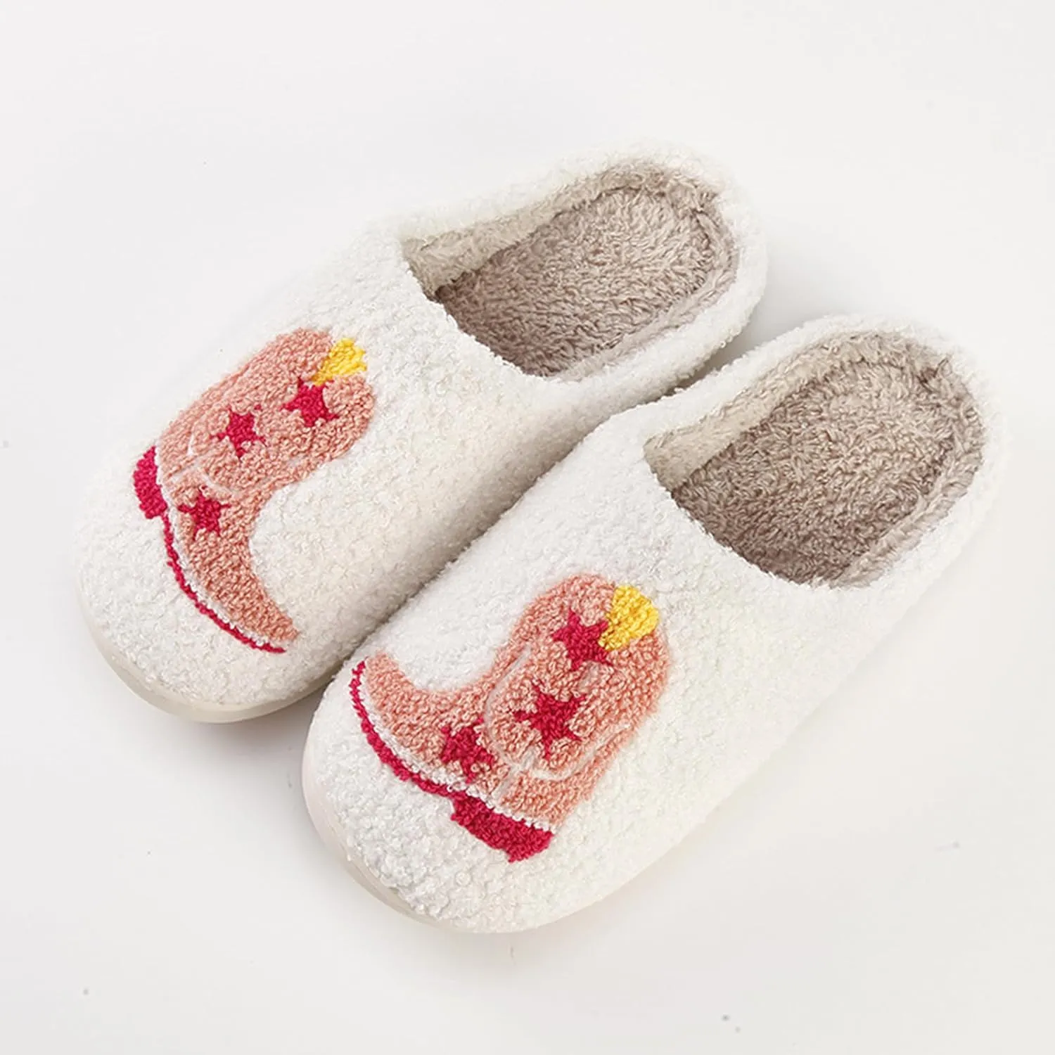 Cowboy Boot Slippers for Women Disco Cowgirl Hat Slippers for Women Memory Foam Shoes