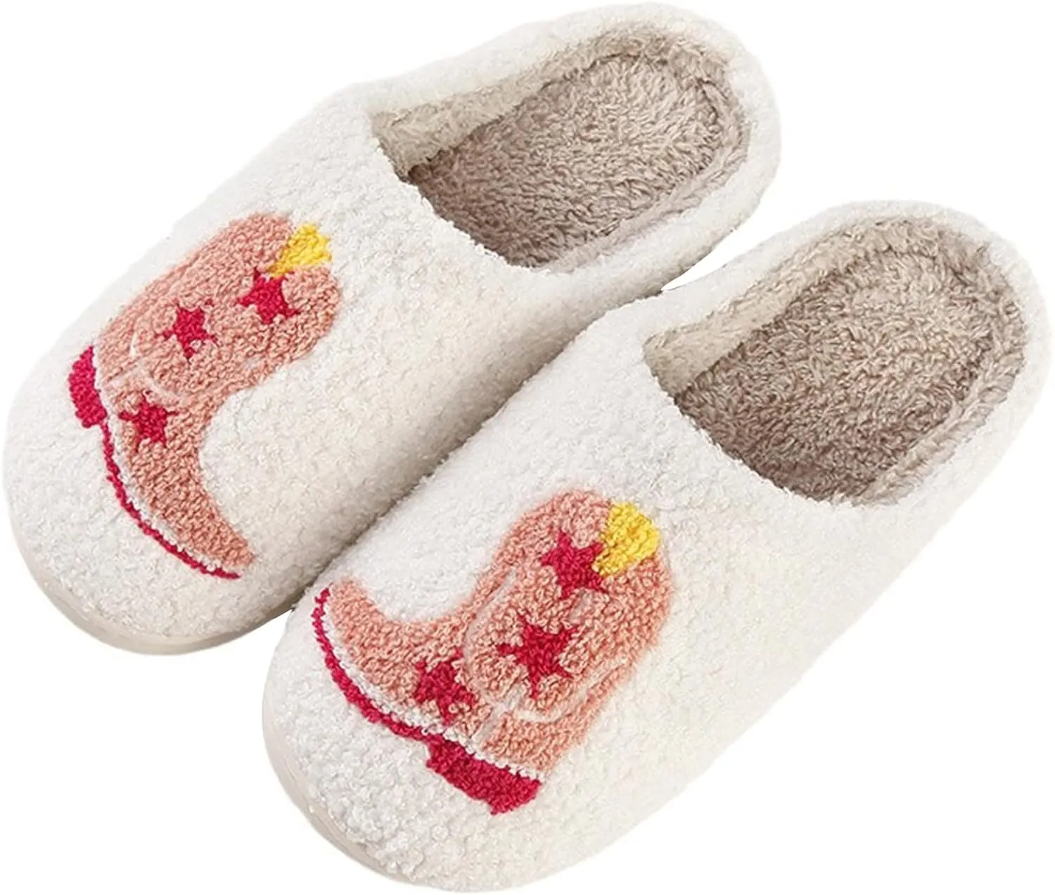 Cowboy Boot Slippers for Women Disco Cowgirl Hat Slippers for Women Memory Foam Shoes