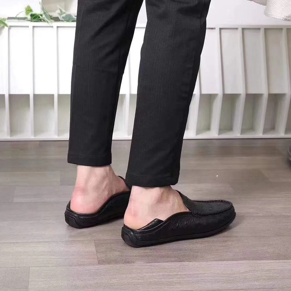 Crocodile Shoes Mens  Slip On Casual Fashion Ostrich Leather Penny Loafer Shoes Black