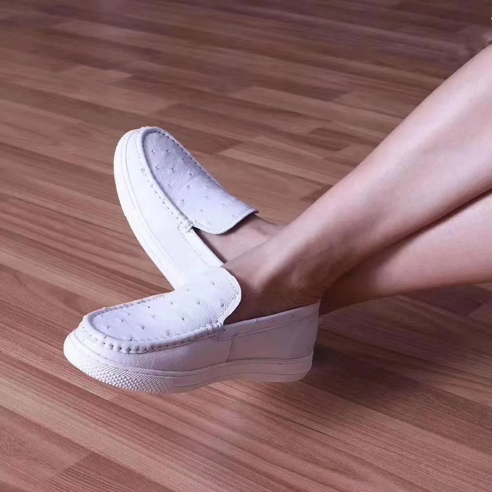 Crocodile Shoes Womens  Slip On Casual Fashion Ostrich Leather Penny Loafer Shoes For Girls