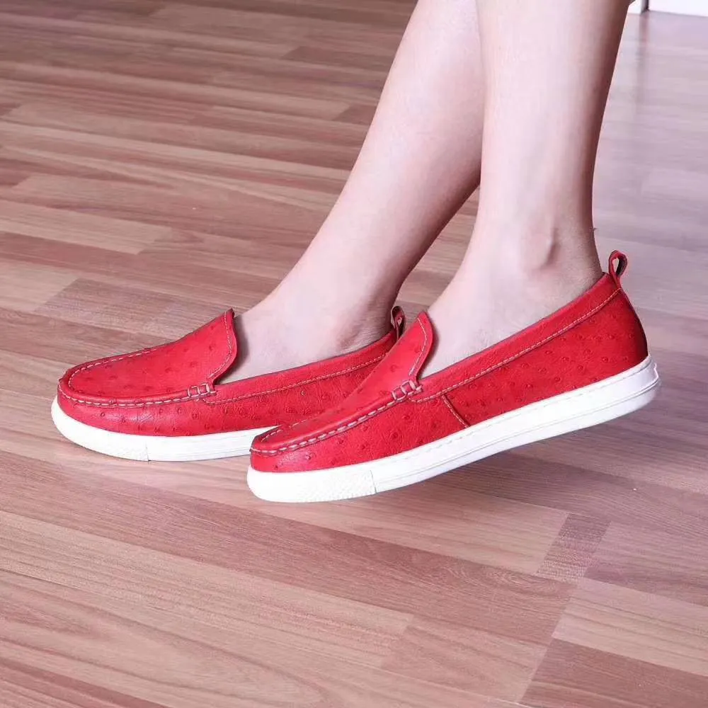 Crocodile Shoes Womens  Slip On Casual Fashion Ostrich Leather Penny Loafer Shoes For Girls