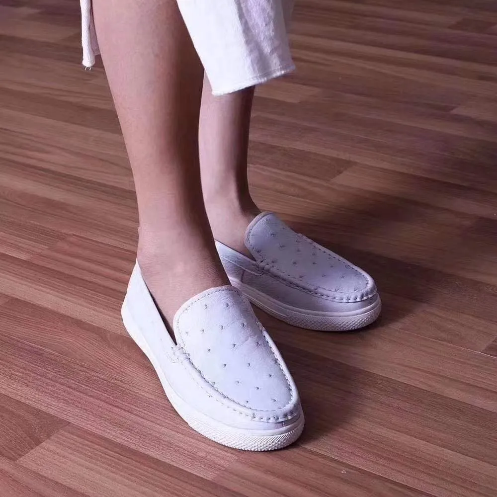 Crocodile Shoes Womens  Slip On Casual Fashion Ostrich Leather Penny Loafer Shoes For Girls