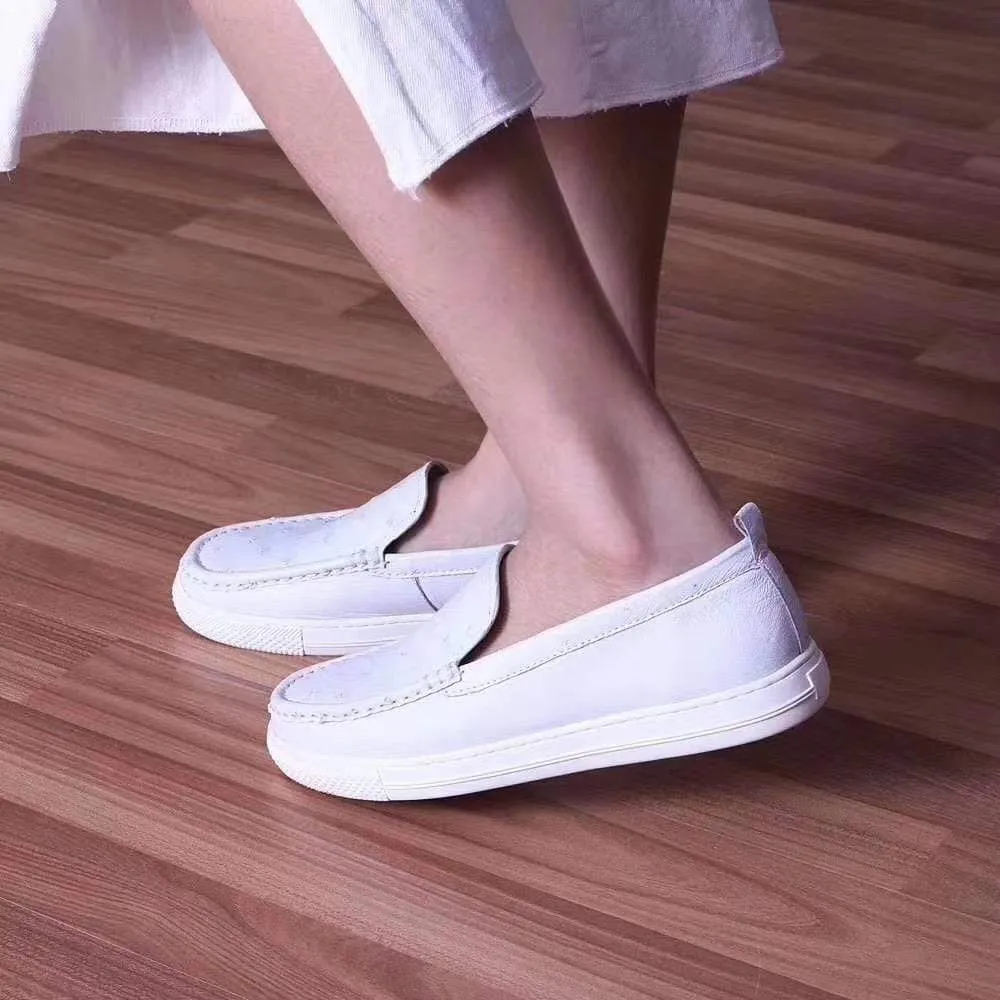 Crocodile Shoes Womens  Slip On Casual Fashion Ostrich Leather Penny Loafer Shoes For Girls