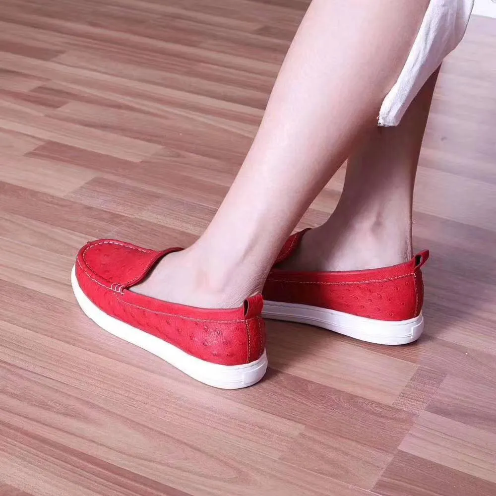 Crocodile Shoes Womens  Slip On Casual Fashion Ostrich Leather Penny Loafer Shoes For Girls