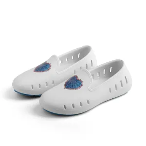 Cruise Loafer Kids - White Denim Heart print / Waterproof