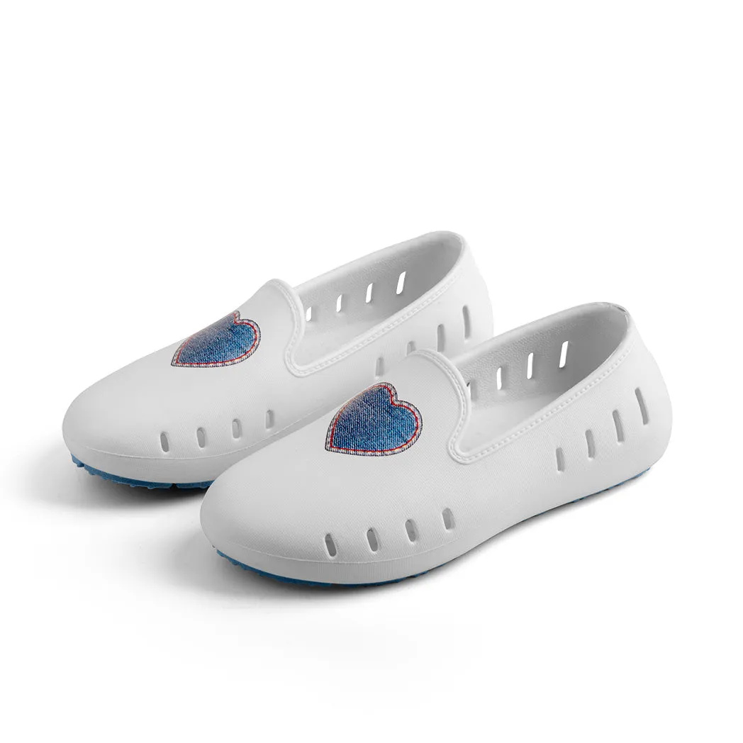Cruise Loafer Kids - White Denim Heart print / Waterproof
