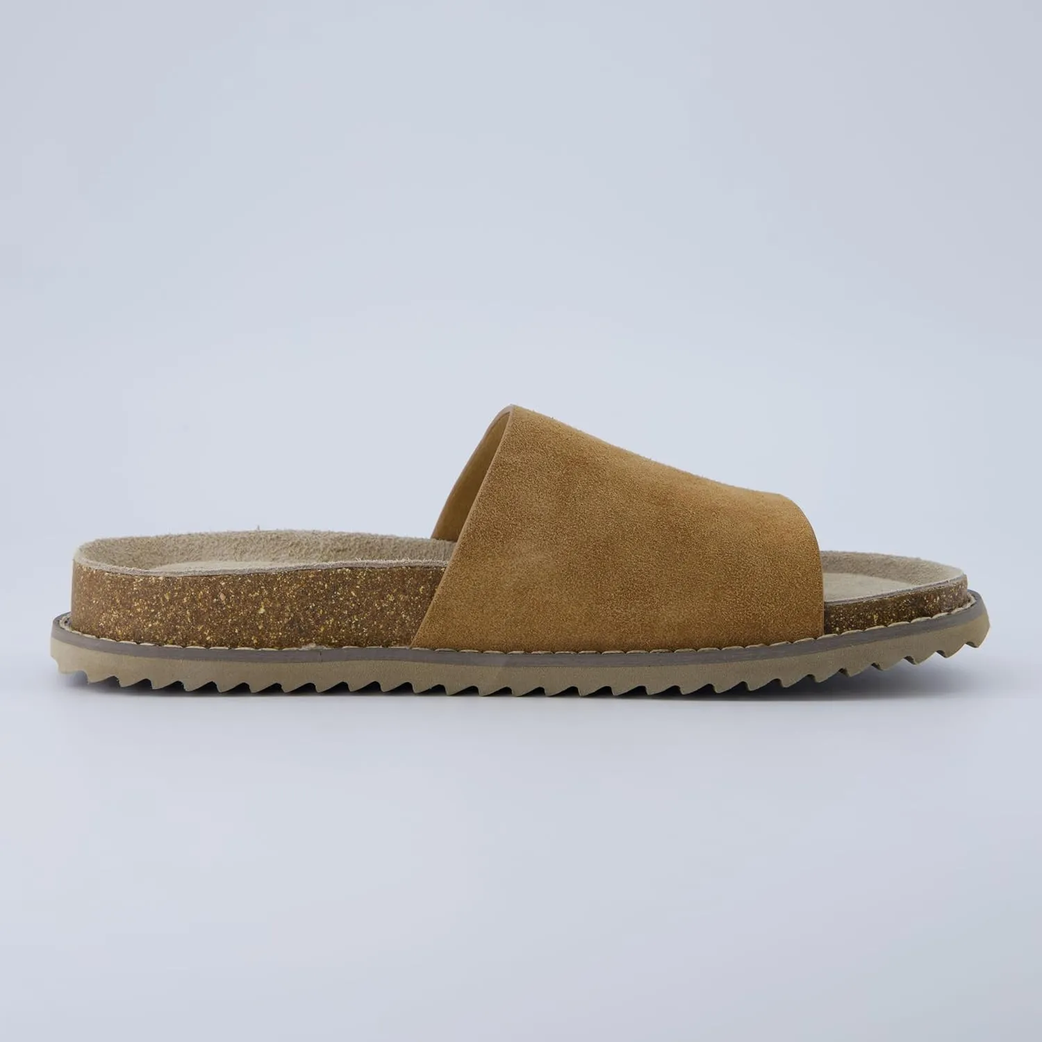 CUSHIONAIRE Ritual Women’s Slide Sandal – Suede Slip-On with Cork Footbed, Contoured Insole & Flexible Lightweight Outsole