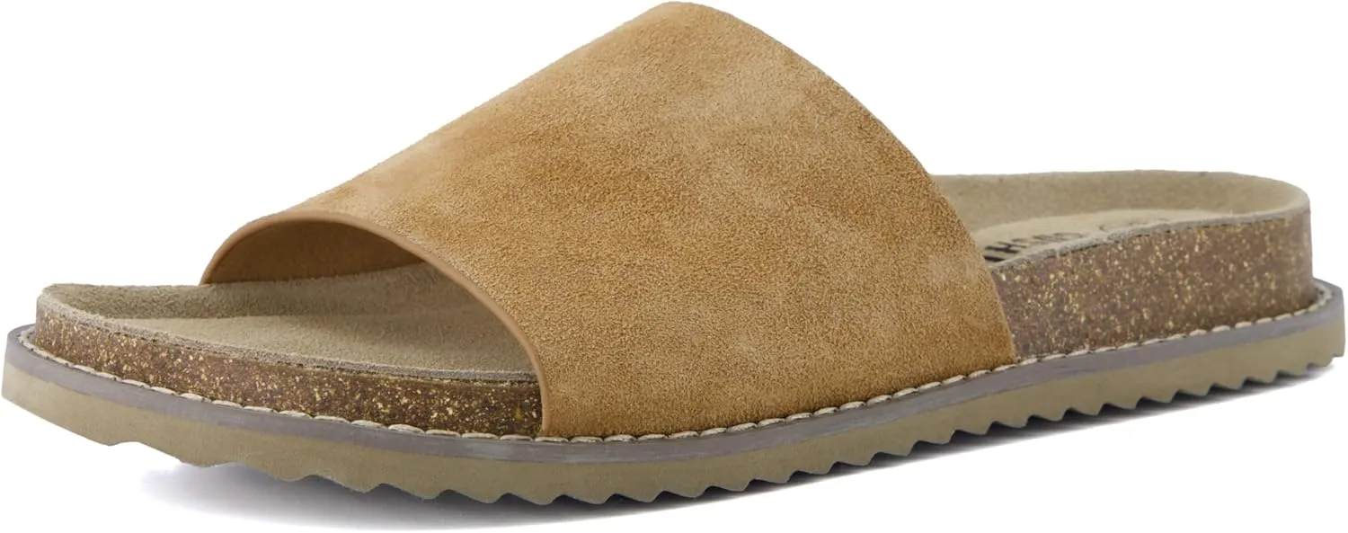 CUSHIONAIRE Ritual Women’s Slide Sandal – Suede Slip-On with Cork Footbed, Contoured Insole & Flexible Lightweight Outsole