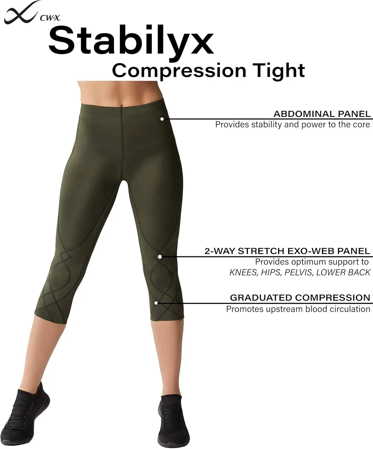 CW-X Women's Stabilyx Joint Support 3/4 Capri Compression Tight Pants