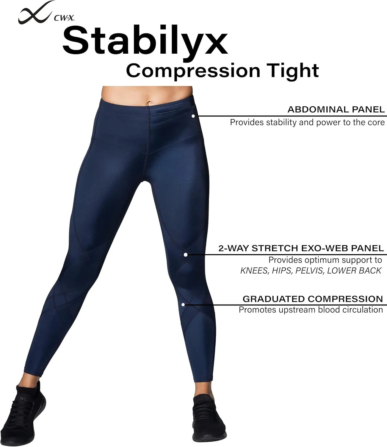 CW-X Women's Stabilyx Joint Support Compression Tight, Leggings for Running and Recovery