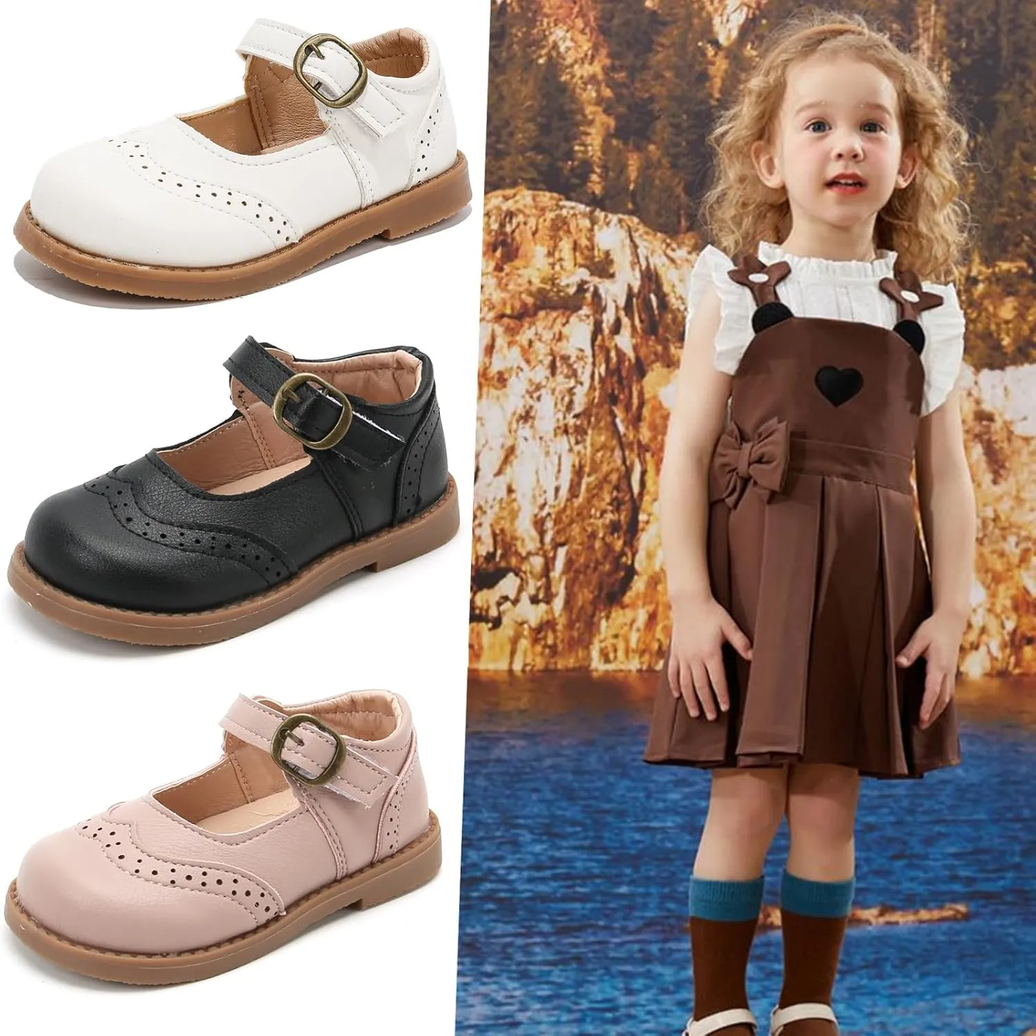 DADAWEN Girl's Classic Mary Jane School Uniform Shoes Flat Dress Shoes