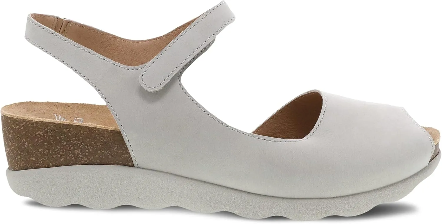 Dansko Marcy Slip-On Wedge Sandal for Women - Comfortable Wedge Shoes with Arch Support -Adjustable Hook & Loop Strap - Versatile Casual to Dressy Footwear - Lightweight Rubber Outsole
