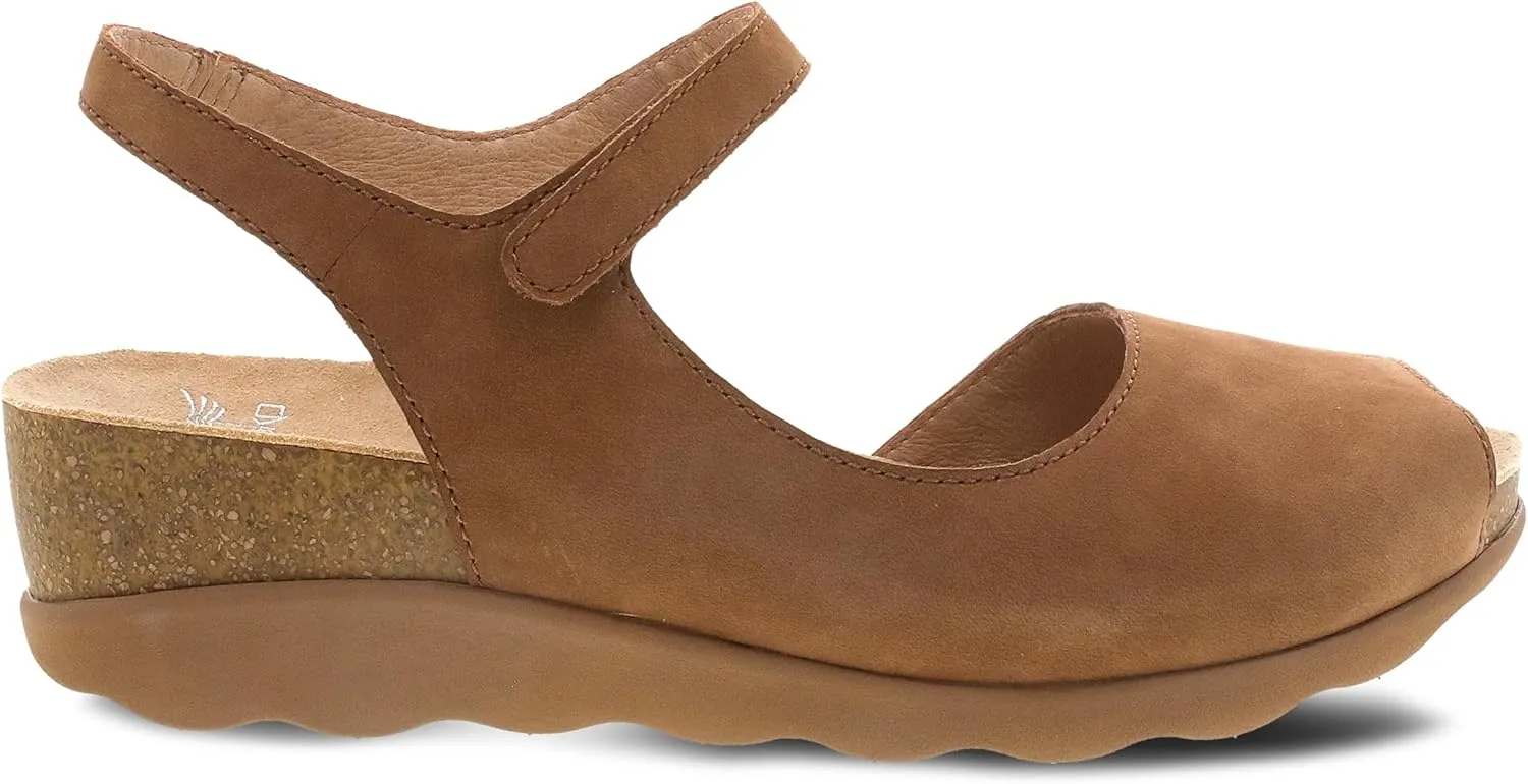 Dansko Marcy Slip-On Wedge Sandal for Women - Comfortable Wedge Shoes with Arch Support -Adjustable Hook & Loop Strap - Versatile Casual to Dressy Footwear - Lightweight Rubber Outsole