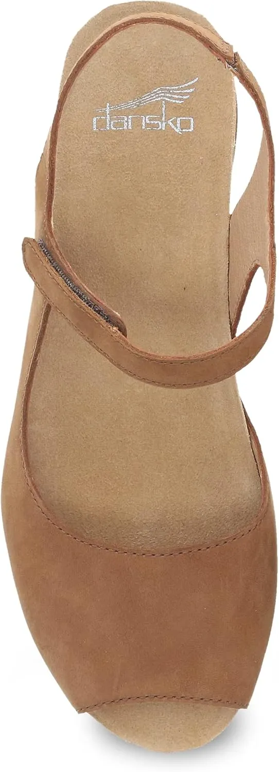Dansko Marcy Slip-On Wedge Sandal for Women - Comfortable Wedge Shoes with Arch Support -Adjustable Hook & Loop Strap - Versatile Casual to Dressy Footwear - Lightweight Rubber Outsole