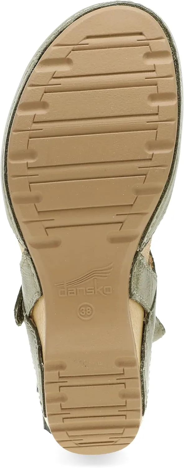Dansko Tiffani Wedge Sandal for Women - Cushioned, Contoured Footbed for All-Day Comfort and Support - Hook & Loop Strap with Buckle Detail - Lightweight Rubber Outsole