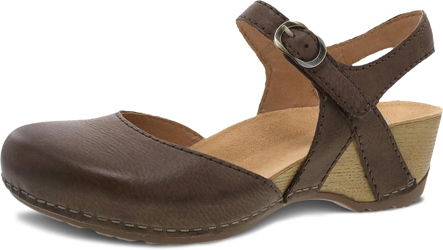 Dansko Tiffani Wedge Sandal for Women - Cushioned, Contoured Footbed for All-Day Comfort and Support - Hook & Loop Strap with Buckle Detail - Lightweight Rubber Outsole