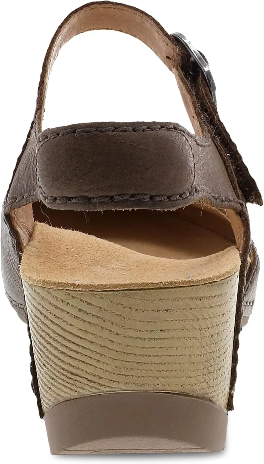 Dansko Tiffani Wedge Sandal for Women - Cushioned, Contoured Footbed for All-Day Comfort and Support - Hook & Loop Strap with Buckle Detail - Lightweight Rubber Outsole