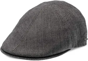 Dark Gray Luxe Checkmate Duckbill Flat Cap – Classic Herringbone Design – Suede Underside & Cotton Liner for All-Day Comfort