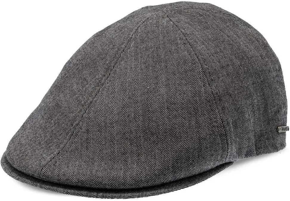 Dark Gray Luxe Checkmate Duckbill Flat Cap – Classic Herringbone Design – Suede Underside & Cotton Liner for All-Day Comfort