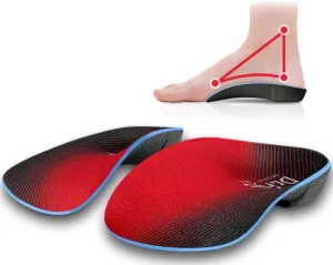 Dr. Foot 3/4 Orthotics Shoe Insoles, High Arch Supports Inserts for Flat Feet, Plantar Fasciitis, Over-Pronation, Fallen Arches (Red, Large(Men's 9-11 / Women's 10-12))