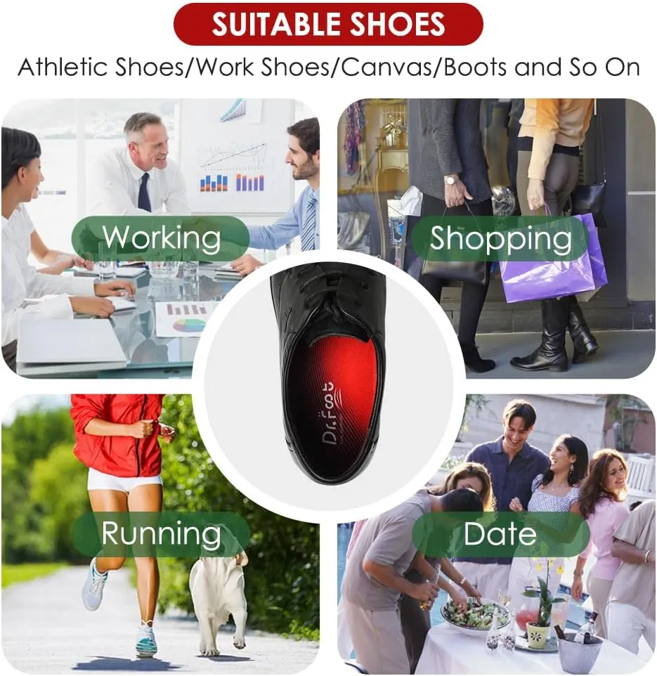 Dr. Foot 3/4 Orthotics Shoe Insoles, High Arch Supports Inserts for Flat Feet, Plantar Fasciitis, Over-Pronation, Fallen Arches (Red, Large(Men's 9-11 / Women's 10-12))