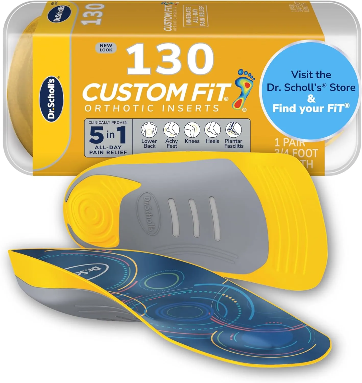 Dr. Scholl’s Custom Fit Orthotics 3/4 Length Inserts CF 130, 5-in-1 All-Day Pain Relief for Feet, Lower Back, Knees, Heel & Plantar Fasciitis, Arch Support Shoe Insoles for Men Women, FSA HSA Eligible