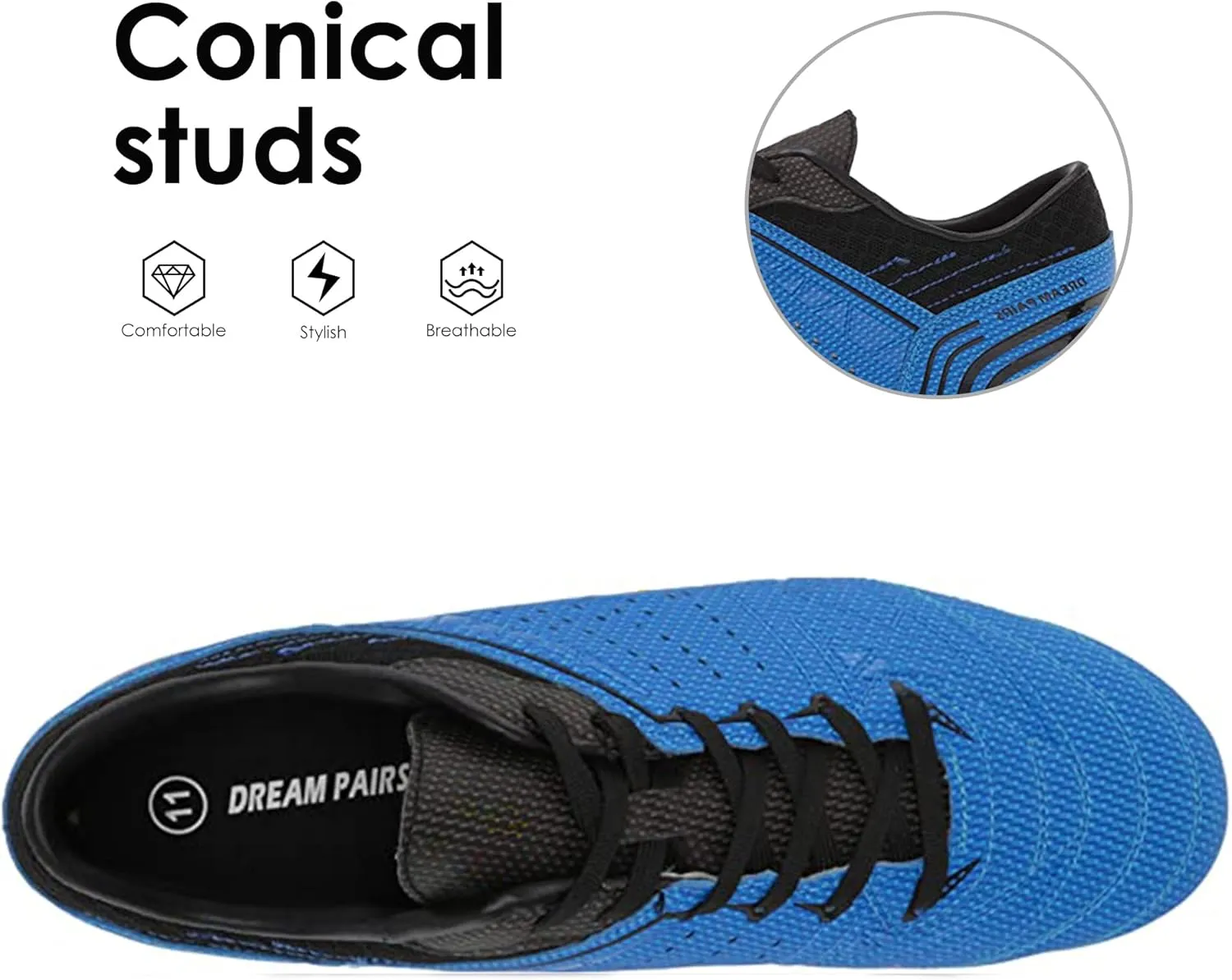DREAM PAIRS Mens Sport Flexible Athletic Lace Up Light Weight Outdoor Cleats Football Soccer Shoes