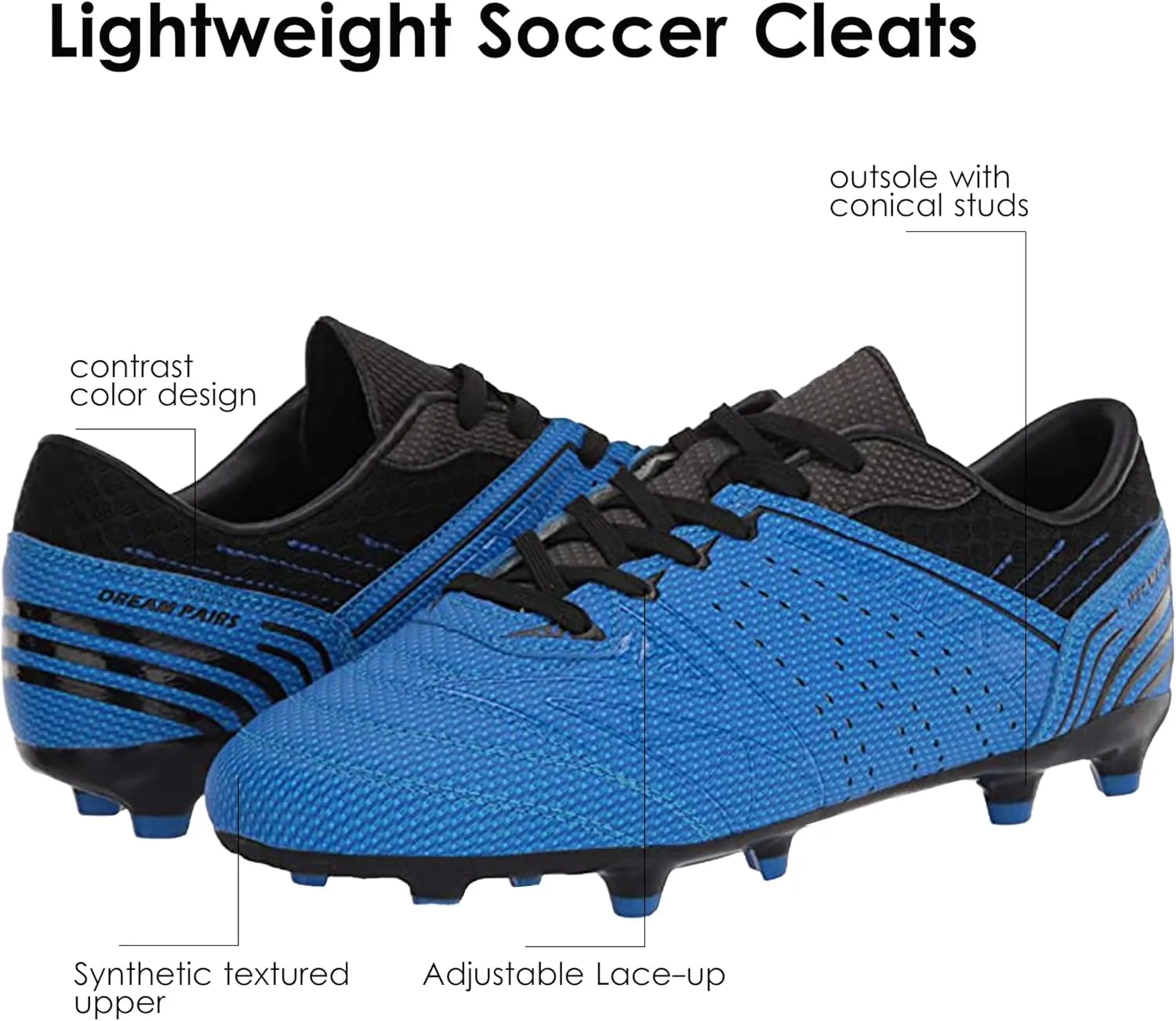 DREAM PAIRS Mens Sport Flexible Athletic Lace Up Light Weight Outdoor Cleats Football Soccer Shoes