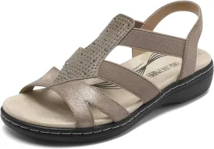 DREAM PAIRS Women's Comfortable Arch Support Dressy Flat Sandals Elastic Open Toe Walking Shoes for Summer