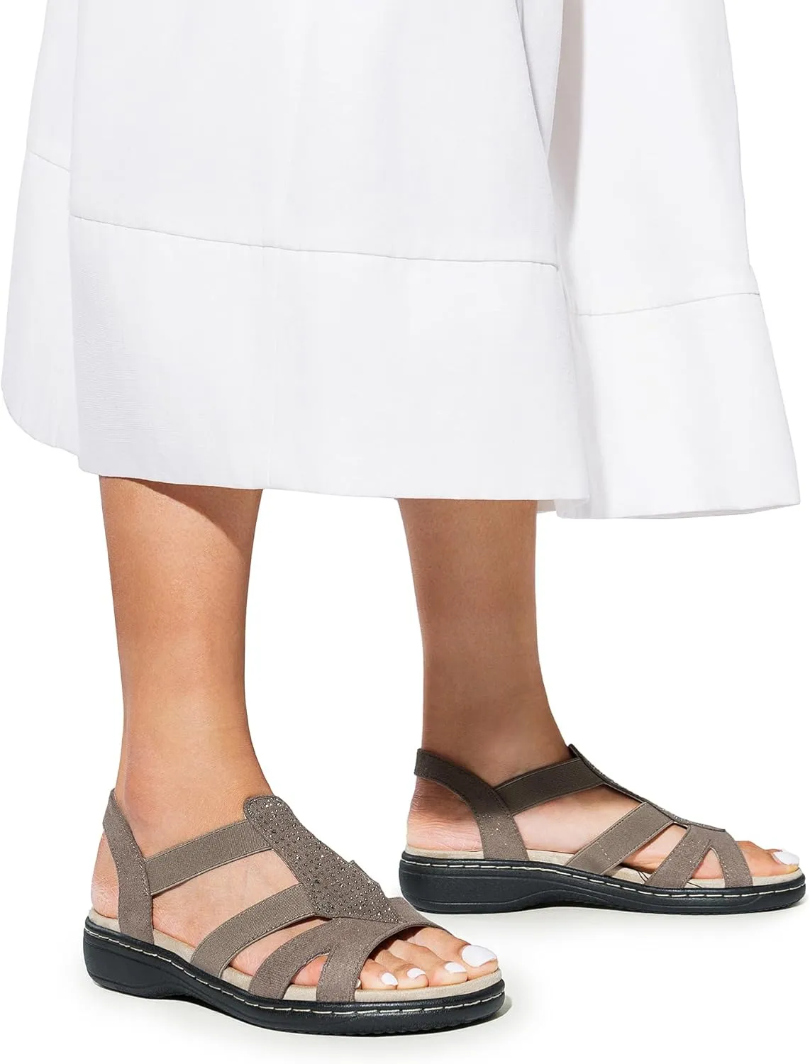 DREAM PAIRS Women's Comfortable Arch Support Dressy Flat Sandals Elastic Open Toe Walking Shoes for Summer