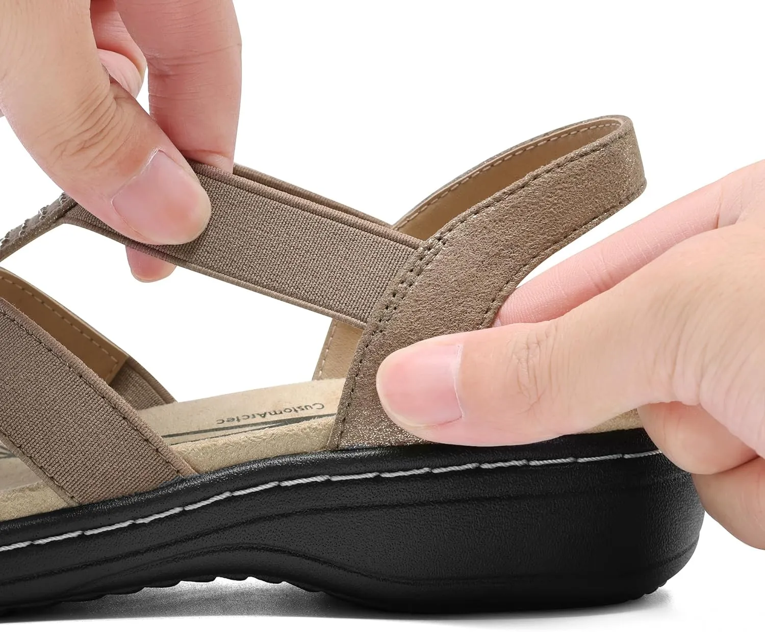 DREAM PAIRS Women's Comfortable Arch Support Dressy Flat Sandals Elastic Open Toe Walking Shoes for Summer
